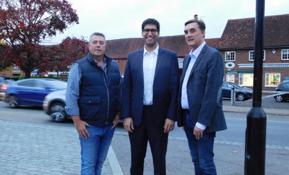 Ranil Jayawardena MP with Yateley Town Councillors Chris Barnes and Shawn Dickens