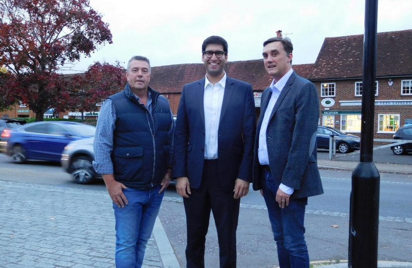 Ranil Jayawardena MP with Yateley Town Councillors Chris Barnes and Shawn Dickens